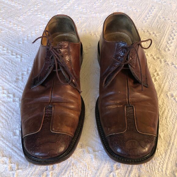 Belvedere Firenze Italian Made 10.5M Lace-Up Oxfords w/ Reptile Trim – Needs TLC - Picture 3 of 12